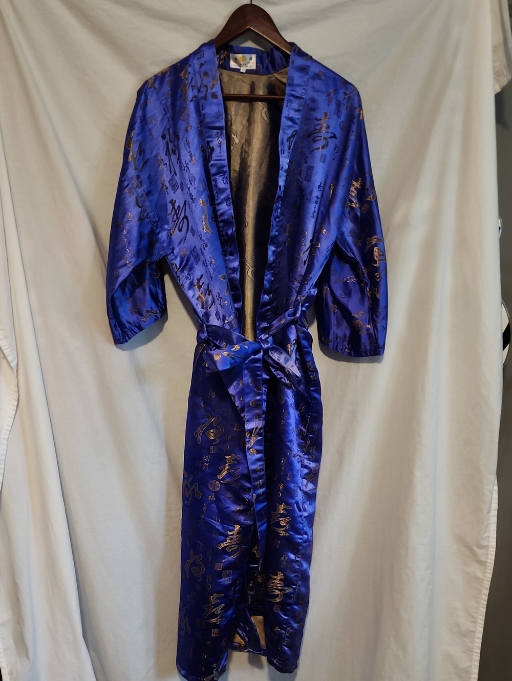 Blue And Gold  Kimono Robe with Sash Large XXL